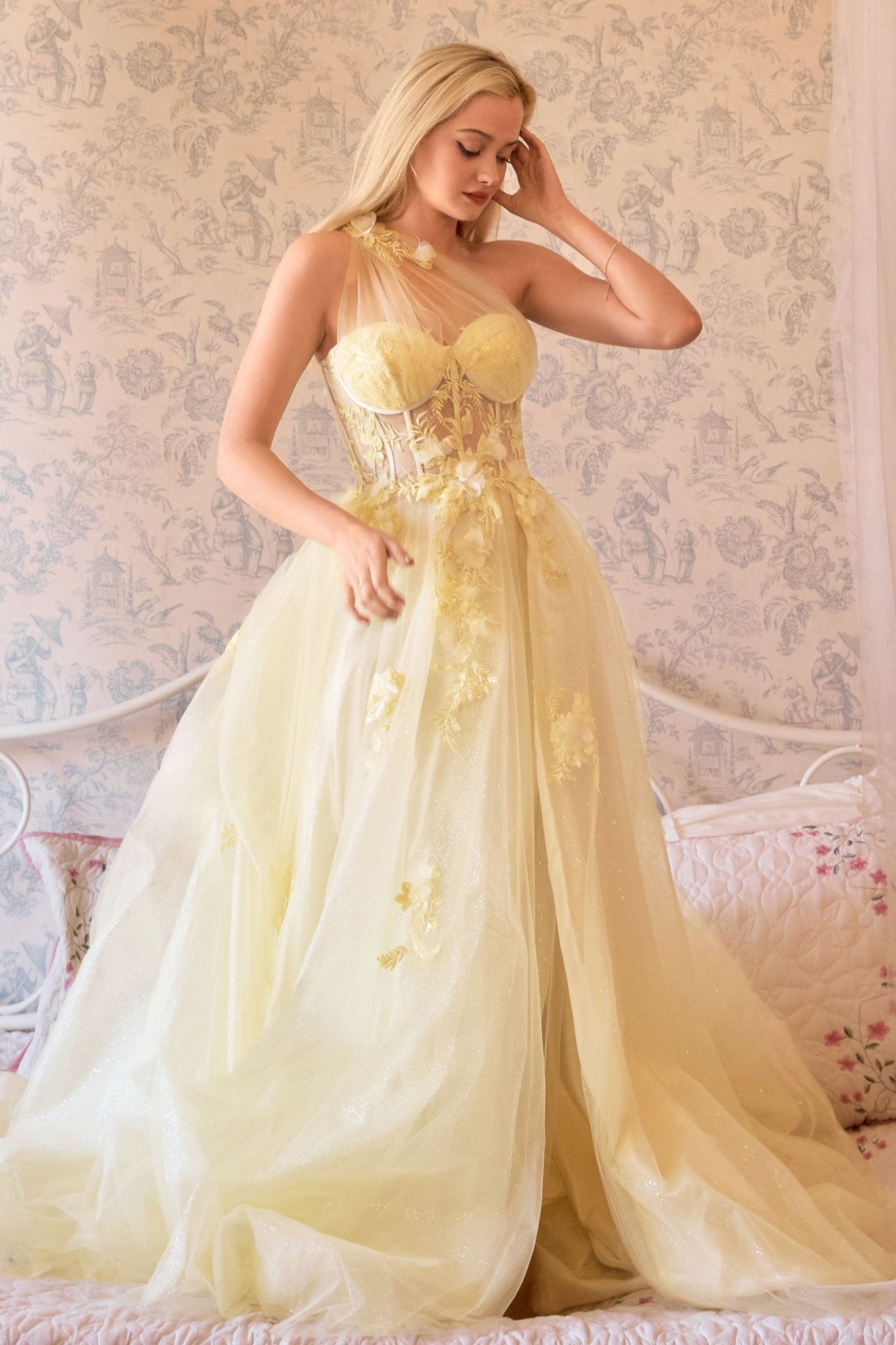 blue dress for baby girl Tulle A-line One Shoulder 3D Flowers Prom Dresses MP637