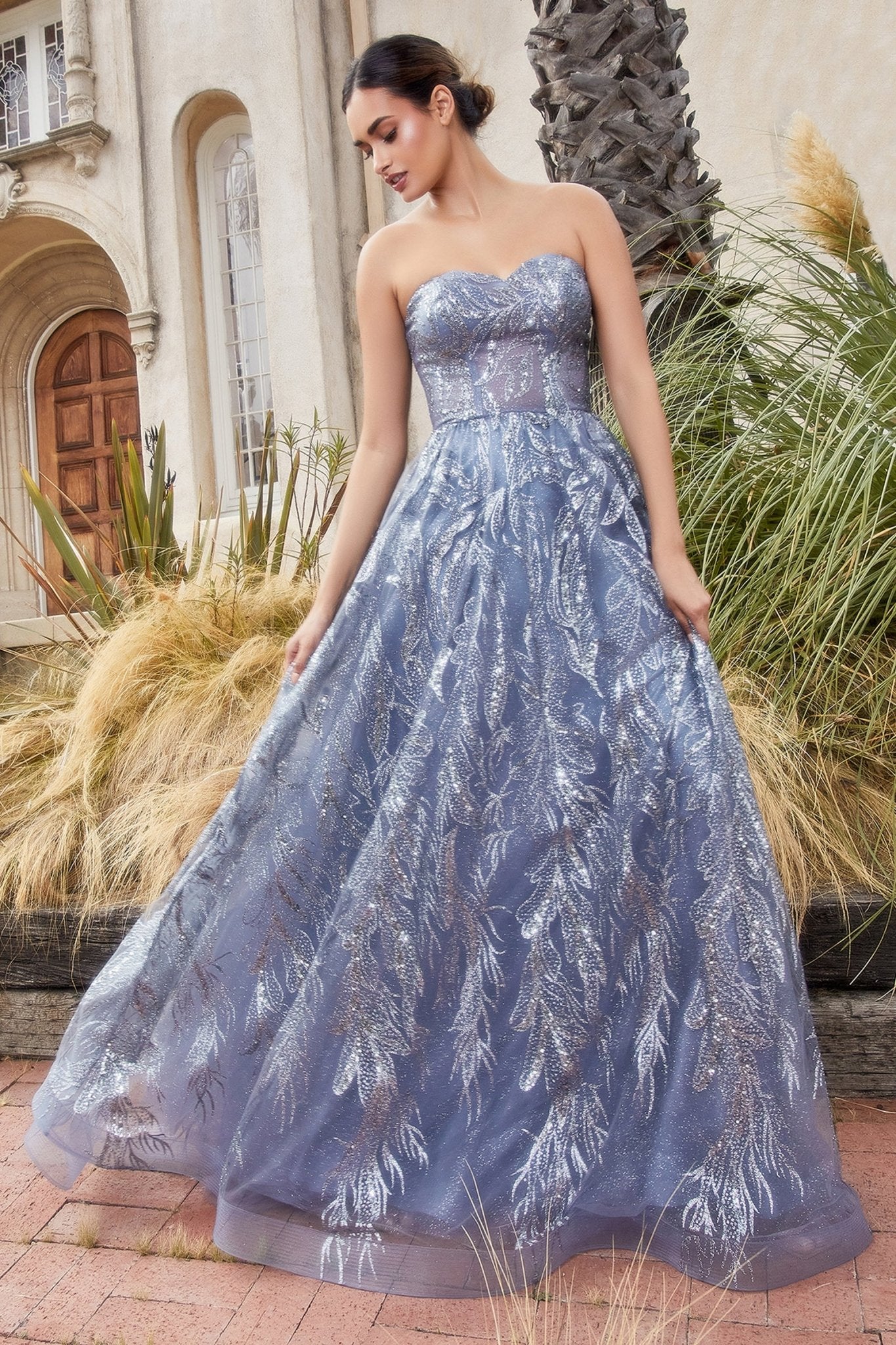 Blue floral ball gown best sale