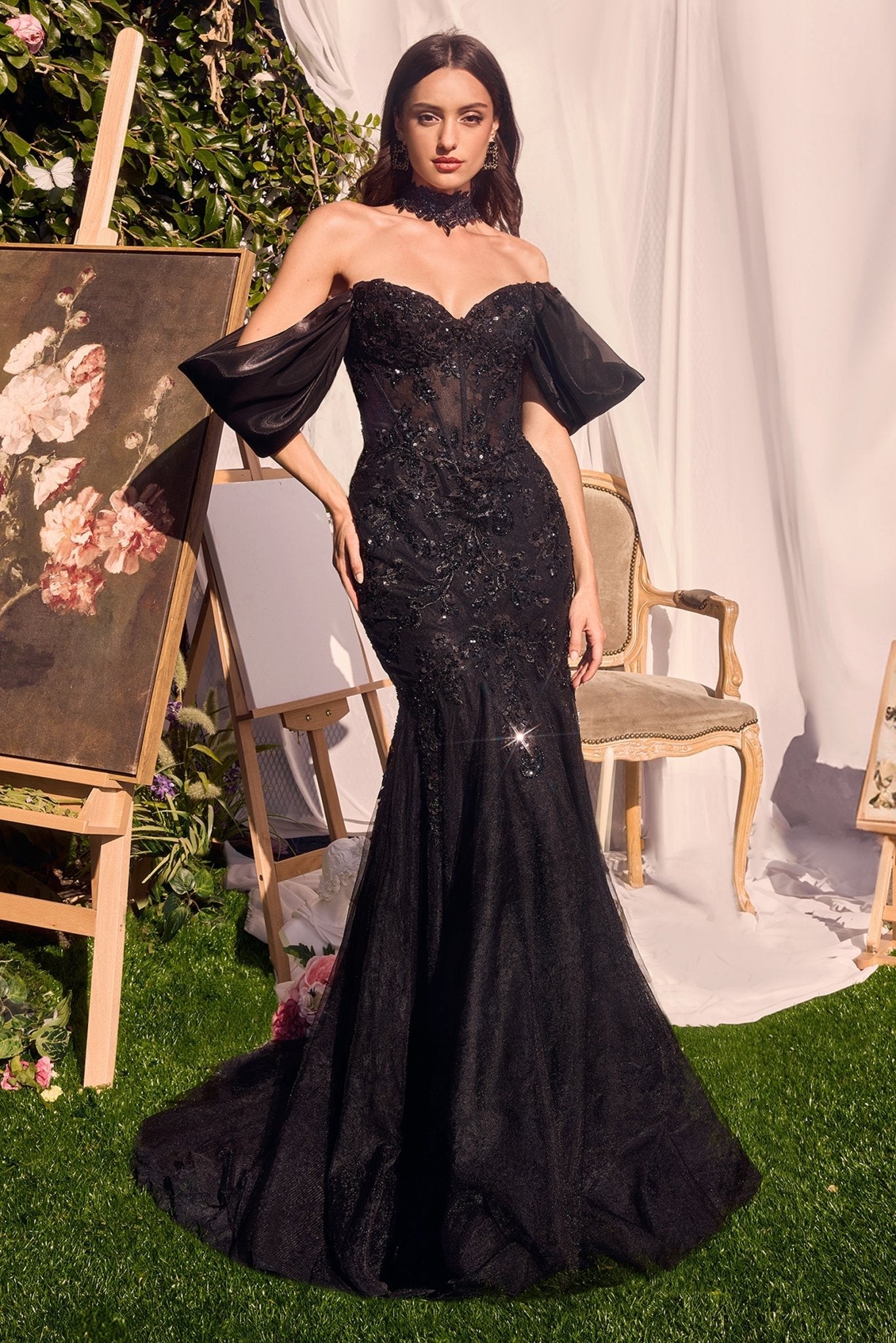crystal embroidered grid cocktail dress Beaded Sleeveless Mermaid Dress by Ladivine CD990 – ABC Fashion main image 1