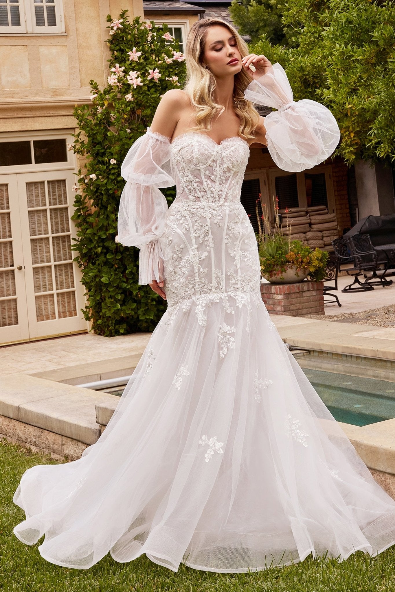 open lace back dress Organza Mermaid Wedding Dresses,Long Custom Wedding Gowns,Bridal Dress –  Simidress main image 0