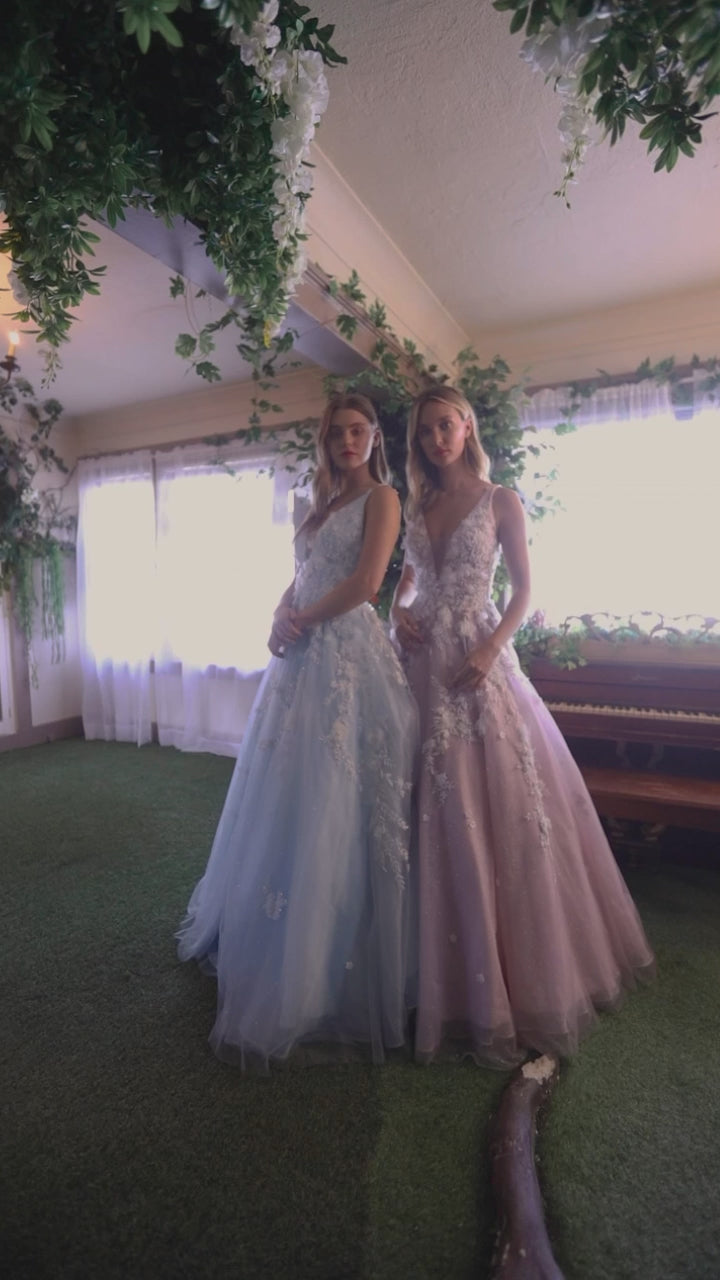 Gardenia Diamond Glitter V-Neck Ball Gown | Andrea & Leo Couture
