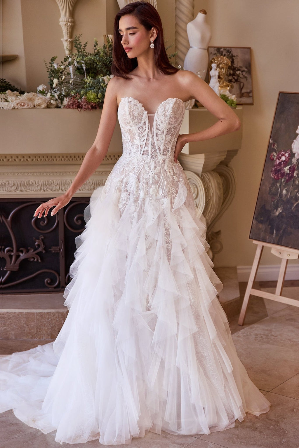 layered skirt wedding dress V Neck Ball Gown Wedding Dress Layered Skirt Wedding Dress WD345 Custom Size / Custom Color